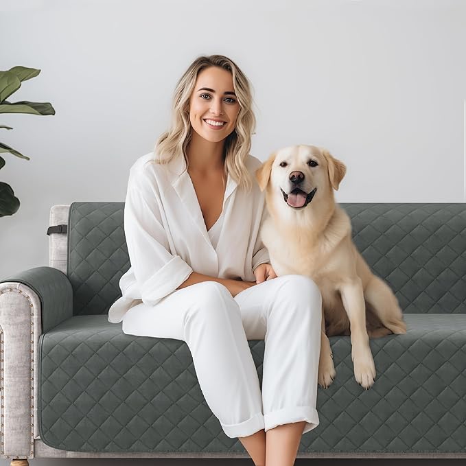 CHUN YI Couch Cover, Water Resistant Slipcover for 3 Cushion Sofa, Washable Sofa Cover with Adjustable Strap Storage Pocket for Living Room Dog Pet (Sofa, Dark Grey)