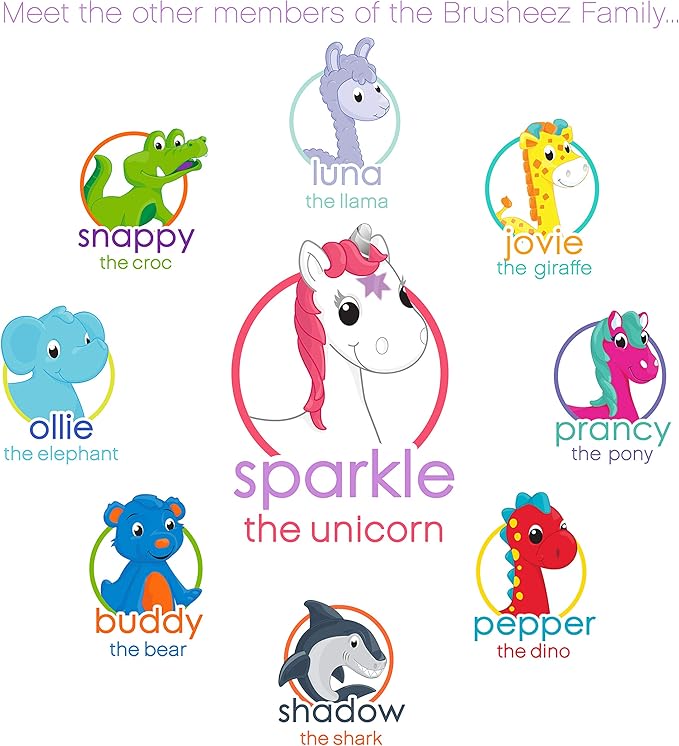 Brusheez Electronic Toothbrush Replacement Brush Heads 2 Pack (Sparkle The Unicorn)