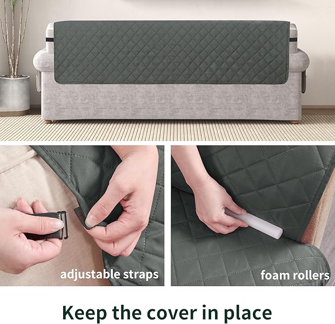 CHUN YI Couch Cover, Water Resistant Slipcover for 3 Cushion Sofa, Washable Sofa Cover with Adjustable Strap Storage Pocket for Living Room Dog Pet (Sofa, Dark Grey)